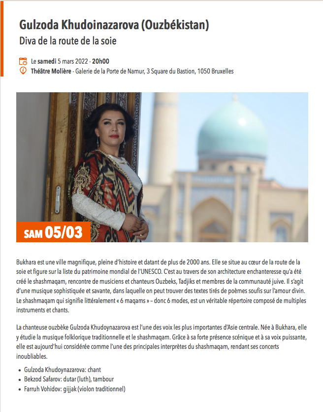 Page Internet. Muziekpublique. Gulzoda Khudoinazarova (Ouzbékistan) - Diva de la route de la soie. 2022-03-05